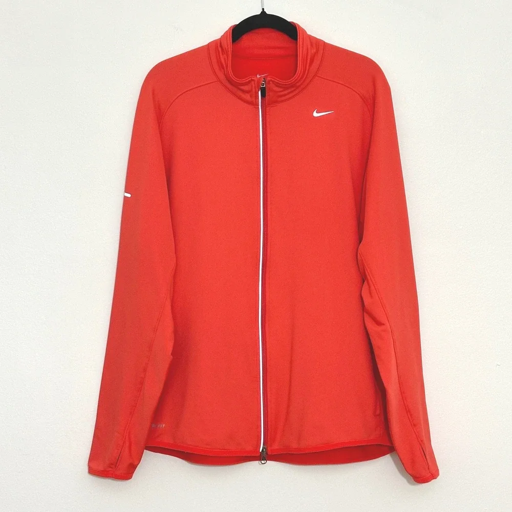 Nike Element Dri-FIT Womens Jacket L Orange Full Zip Running Fleece Lined Sporty